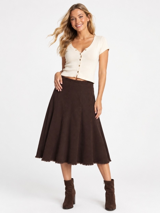 CAbi Dresses & Skirts - CAbi Chocolate Brown Corduroy Midi A-Line Skirt Boho Western Heritage Sz4
